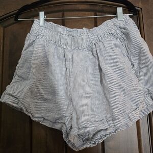 Quince Blue and White Striped High Waist Shorts